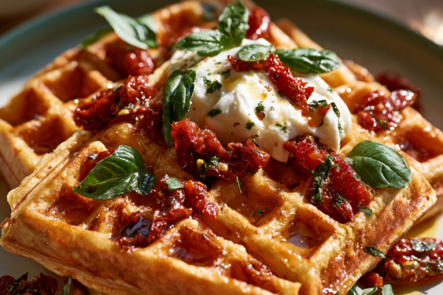 Сладкое на завтрак отменяется: мешаю вяленые томаты с базиликом &mdash; вафли с холодным соусом улетают за минуты